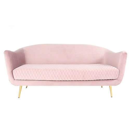 Canapea Retro Pink cu picioare aurii si tapiterie catifelata 177x80 cm