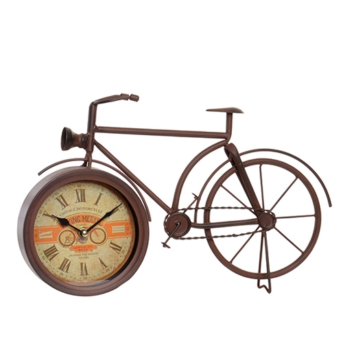 Ceas Vintage in forma de bicicleta din metal maro 24 cm