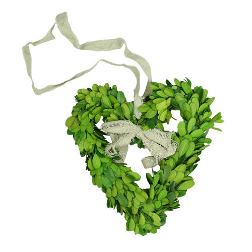 Coronita decorativa inima din buxus verde 15 cm