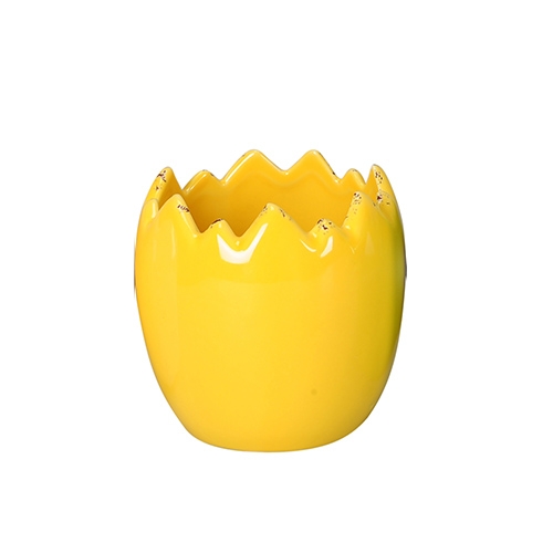Ghiveci in forma de ou din ceramica galbena 9x8.5 cm