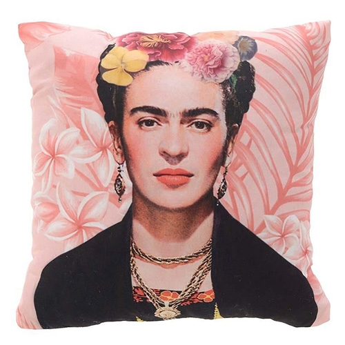 Perna cu decor Frida Kahlo din textil roz 40x40 cm