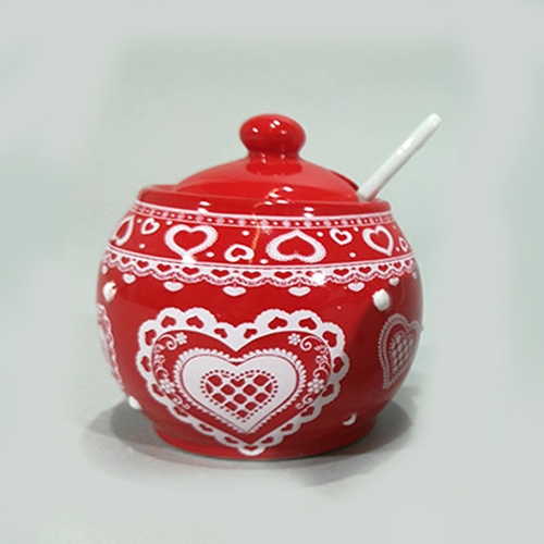 Recipient pentru zahar Winter din ceramica rosie 8 cm
