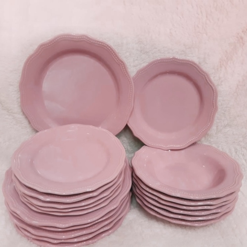 Set 18 farfurii Royal roz din ceramica