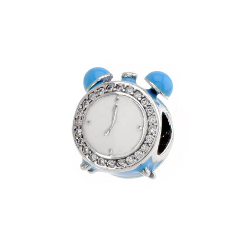 Talisman ceas desteptator, din Argint 925, cu email albastru si zirconiu alb