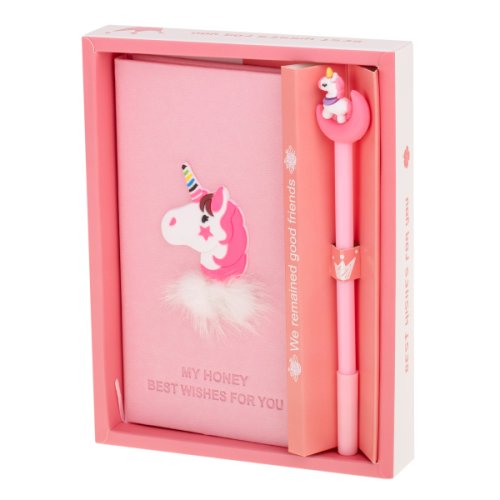 Avx - Set cadou pentru copii, caiet cu unicorn finisat cu piele ecologica + pix cu unicorn