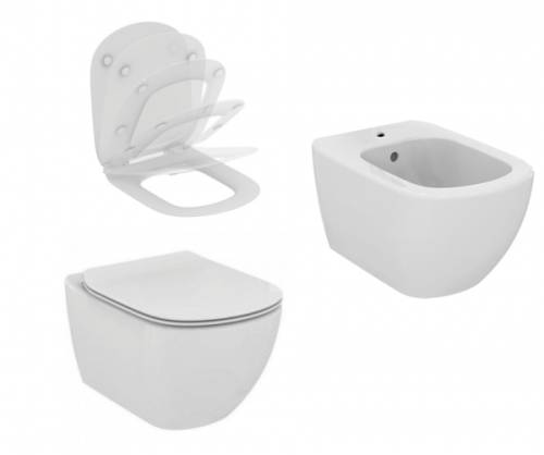 Set vas wc cu capac softclose si bideu suspendat Ideal Standard Tesi Aquablade