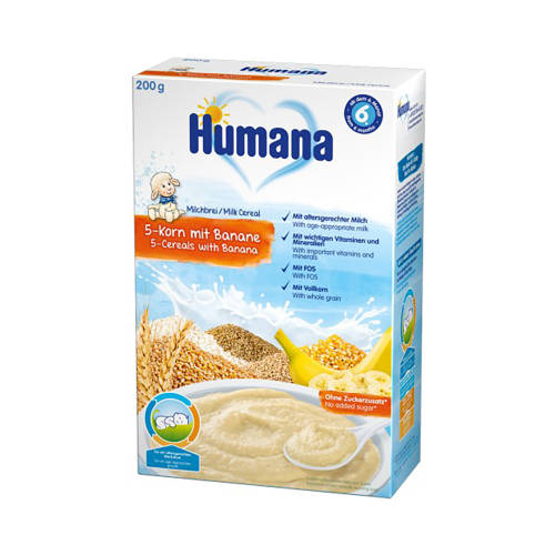 Cereale cu 5 cereale si banane Humana, 200 g, 6 luni+