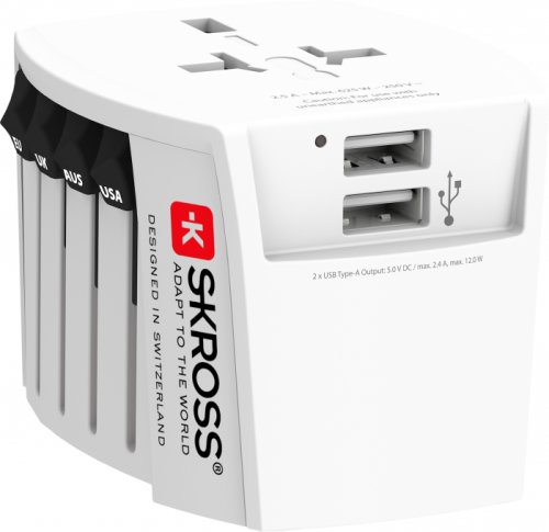 Adaptor priza Skross 1.302960, universal cu 2 porturi USB