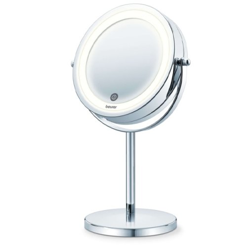 Oglinda cosmetica Beurer, Zoom 7x, Iluminare LED, Senzor tactil, Diametru 13 cm, Argintiu