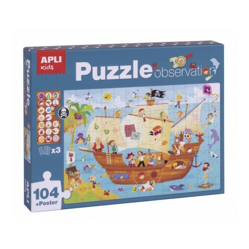 Set puzzle cu 104 piese, poster și 3 carduri de imagini - Pirați