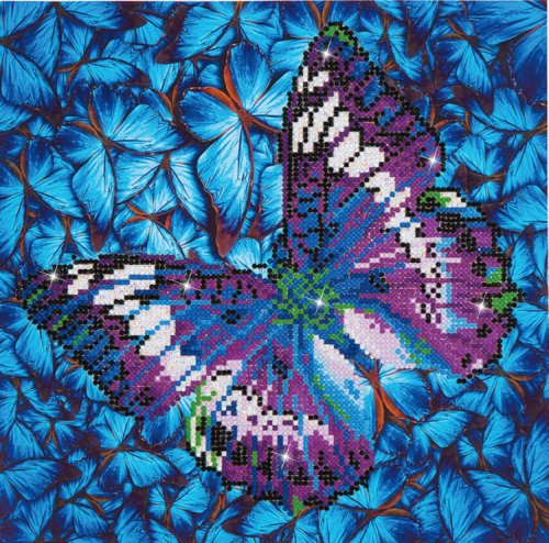 Tablou cu diamante - Fluture mov, 31 x 31 cm