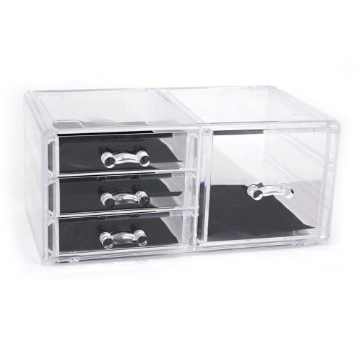 Cutie transparenta cu 4 sertare organizare obiecte mici, 23,8x15,3x10,8 cm, Confortime