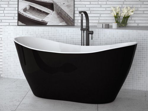 Cada free-standing Besco Viya Black & White 160x70cm negru-alb ventil click-clack cu top cleaning crom