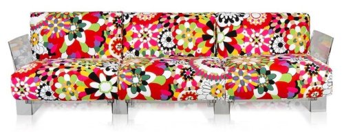 Canapea cu trei locuri Kartell Pop design Piero Lissoni & Carlo Tamborini cadru transparent tapiterie Missoni Vevey rosu