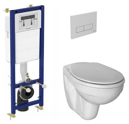 Set vas WC suspendat Ideal Standard Simplicity cu capac rezervor incastrat si clapeta crom