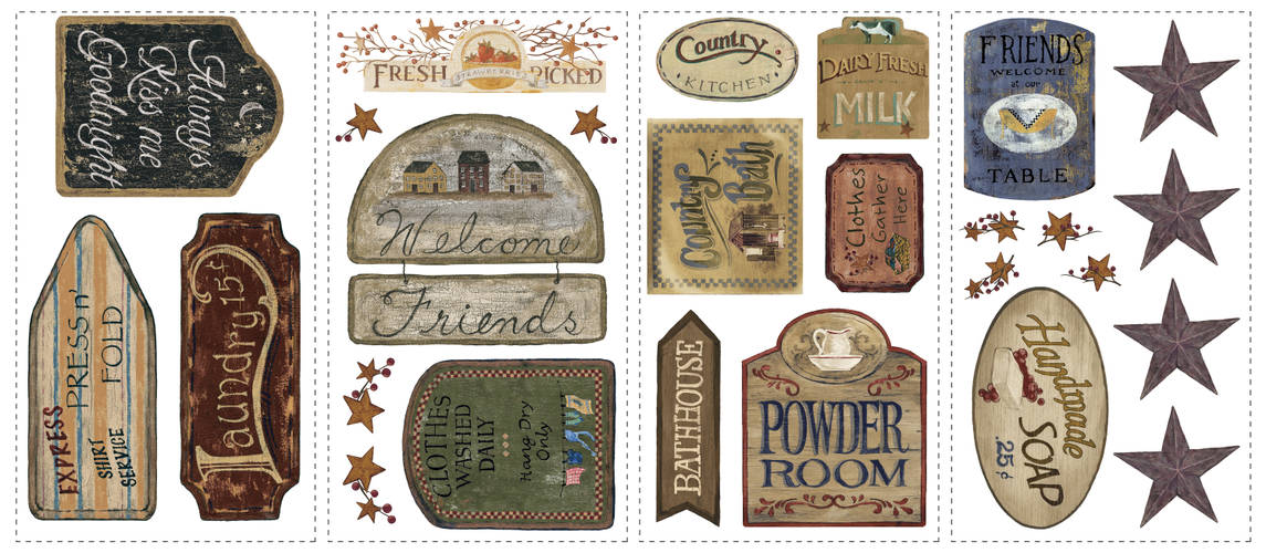 Sticker decorativ COUNTRY SIGNS | 4 colite de 25,4 cm x 45,7 cm