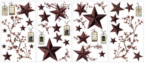 Sticker decorativ COUNTRY STARS and BERRIES | 4 colite de 25,4 cm x 45,7 cm