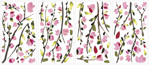 York Wallcoverings - Sticker decorativ pink blossom branches | 4 colite de 25,4 cm x 45,7 cm