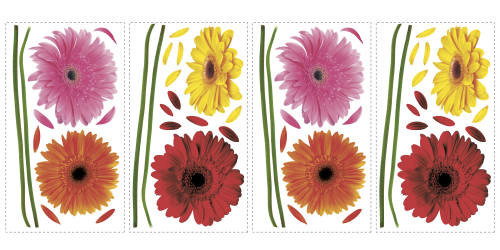 York Wallcoverings - Sticker decorativ small gerber daisies | 4 colite de 25,4 cm x 45,7 cm