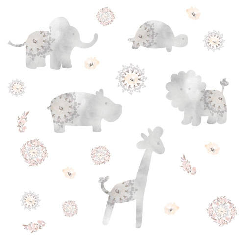 York Wallcoverings - Sticker gray baby animals | 4 colite de 25,4 cm x 45,7 cm