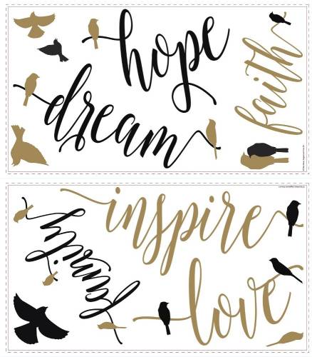 York Wallcoverings - Sticker inspirational words with birds | 2 colite 25,4 x 45,7 cm
