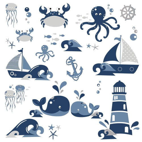 York Wallcoverings - Sticker nautical sea friends | 4 colite de 25,4 cm x 45,7 cm