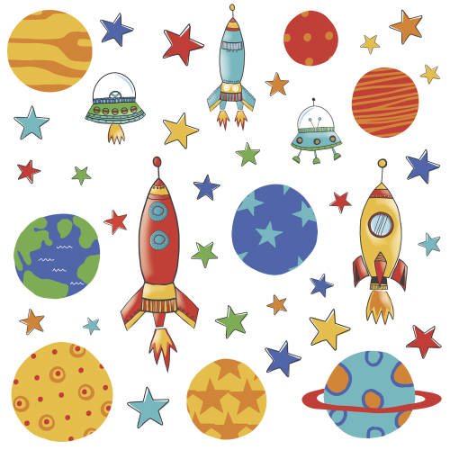 York Wallcoverings - Sticker planets and rockets | 4 colite de 25,4 cm x 45,7 cm