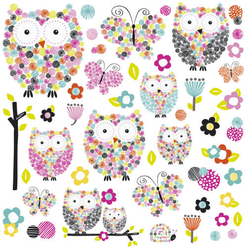 Sticker PRISMA OWLS & BUTTERFLIES | 4 colite de 25,4 cm x 45,7 cm