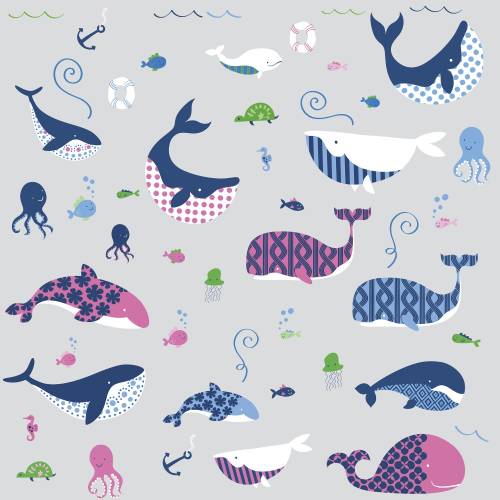 York Wallcoverings - Sticker sea whales | 4 colite de 25,4 cm x 45,7 cm