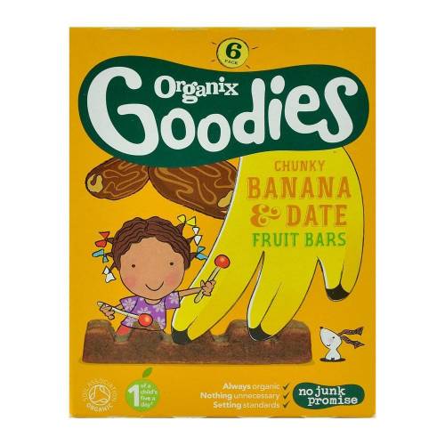 Batoane Organix Goodies din fructe cu Banane si Curmale, de la 12 luni, bio, 6x17 g