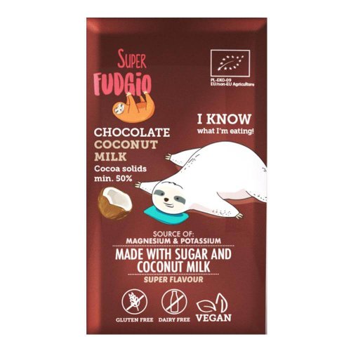 Ciocolata cu lapte de cocos fara gluten Super Fudgio, bio, 80 g, ecologic