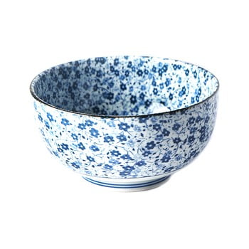 Bol din ceramică pentru udon MIJ Daisy, ø 16 cm, alb - albastru