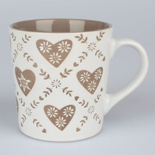 Cană ceramică decorată manual Dakls Heart, 473 ml, alb bej