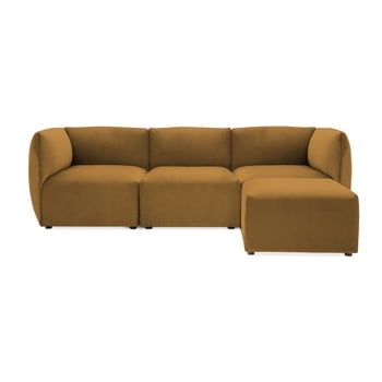 Canapea modulară cu 3 locuri și suport pentru picioare Vivonita Velvet Cube, galben muștar