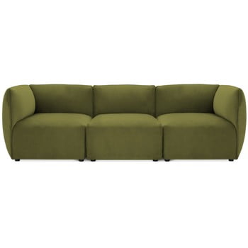 Canapea modulară cu 3 locuri Vivonita Velvet Cube, verde măsliniu