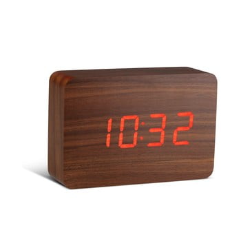 Ceas deșteptător cu LED Gingko Brick Click Clock, maro-roșu