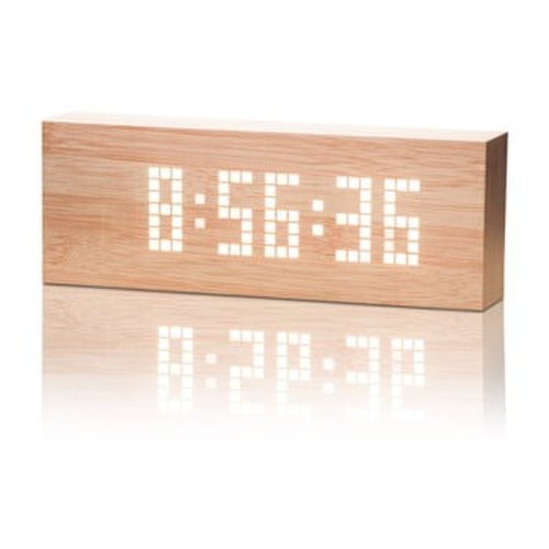 Ceas deșteptător cu LED Gingko Message Click Clock, maro - alb