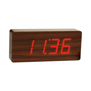 Ceas deșteptător cu LED Gingko Slab Click Clock, maro - roșu