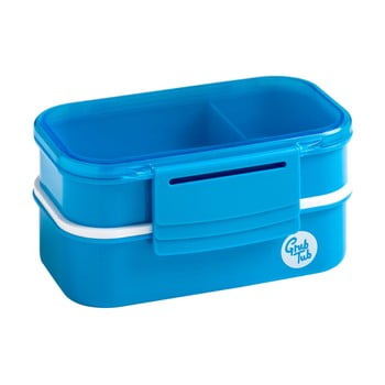 Cutie gustări cu 2 compartimente și tacâmuri Premier Housewares Grub Tub, 13,5 x 10 cm, albastru