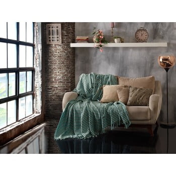 Cuvertură din bumbac matlasat pentru pat dublu EnLora Home Throw Khaki Mint, 200 x 230 cm, verde