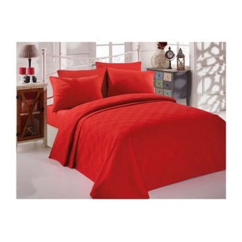 Enlora Home - Cuvertură din bumbac pentru pat de o persoană single pique rojo, 160 x 235 cm