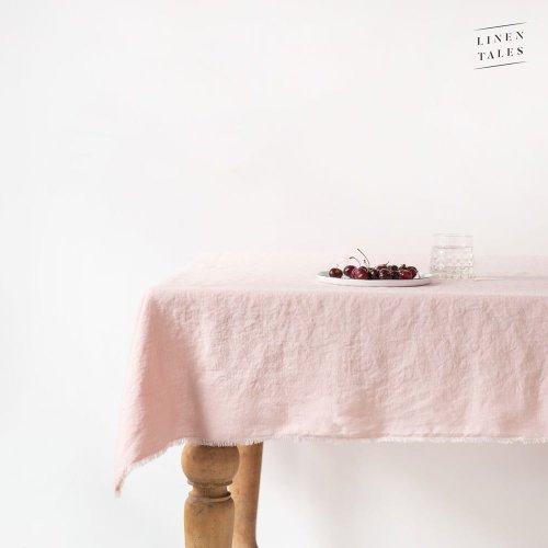 Față de masă roz deschis din in 140x140 cm - Linen Tales