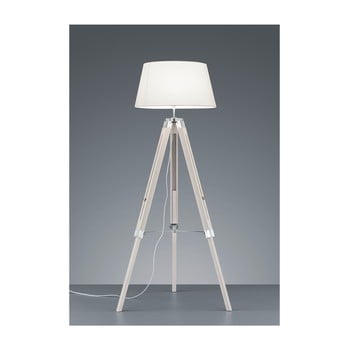 Lampadar din lemn și pânză Trio Tripod, înălțime 143 cm, alb