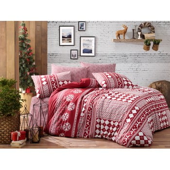 Lenjerie cu cearceaf pentru pat de o persoană, din bumbac ranforsat Nazenin Home Deer Claret Red, 140 x 200 cm
