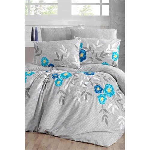 Lenjerie de pat albastră/gri pentru pat de o persoană/extins și cearceaf Dahlia – Mila Home