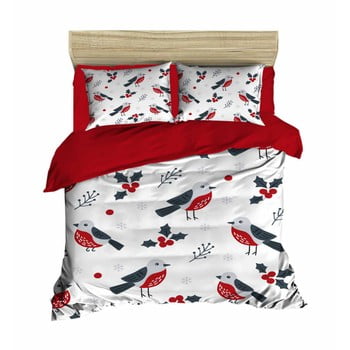 Lenjerie de pat cu cearșaf Birds Red, 200 x 220 cm
