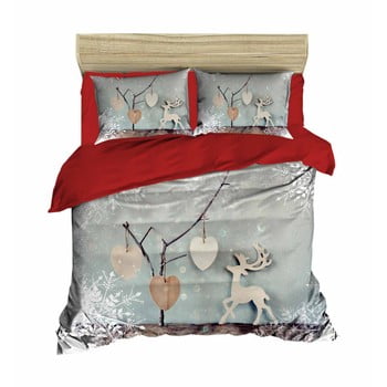 Pearl Home - Lenjerie de pat cu cearșaf christmas reindeer, 200 x 220 cm