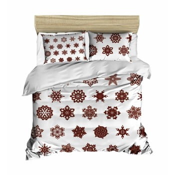 Lenjerie de pat cu cearșaf Christmas Snowlakes White, 200 x 220 cm