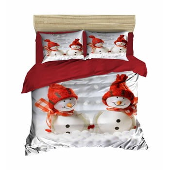 Lenjerie de pat cu cearșaf Christmas Snowmen, 200 x 220 cm