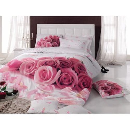 Cotton Box - Lenjerie de pat cu cearșaf din bumbac darlign, 160 x 220 cm, roz